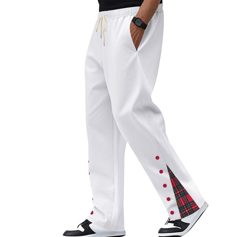 Men's loose joggers with drawstring waistband, snap button side slits and checked inner lining Mune Fashion