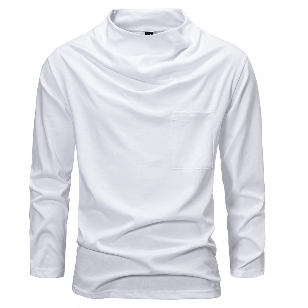 Men's Long Sleeve Shirt with Waterfall Collar and Chest Pocket Mune Fashion