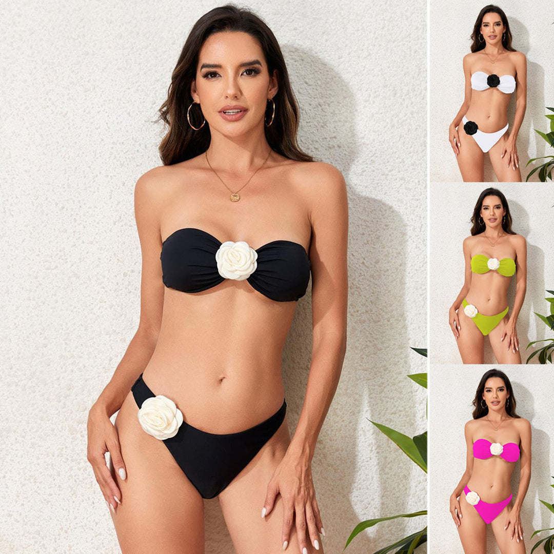 Women's Bandeau Bikini with elegant flower decoration Mune Fashion
