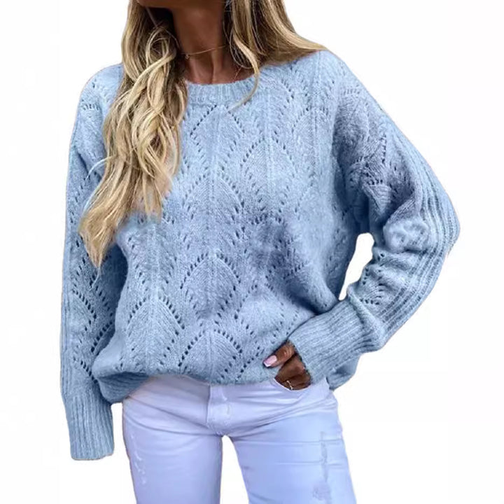 Women Oversize Ajour Knit Sweater with Round Neck Mune Fashion