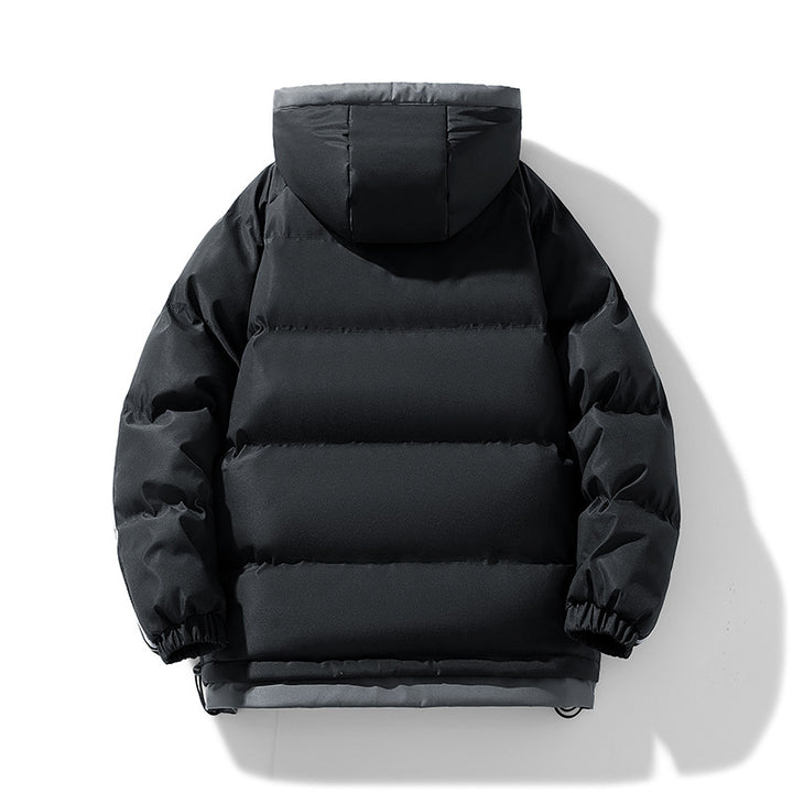 Men's sporty quilted hooded jacket with two-way zip, drawstring, and reflective shoulder stripes Mune Fashion