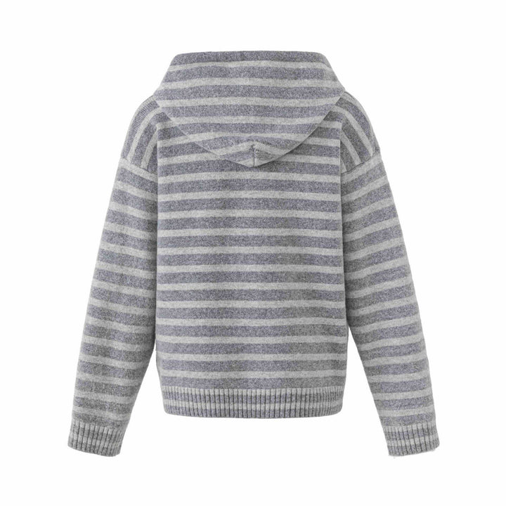 Women's hooded cardigan with button placket and block stripes Mune Fashion