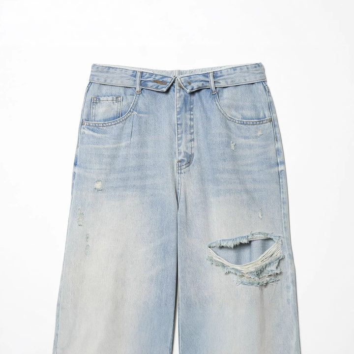 Women high-waisted wide jeans with straight leg, destroyed details and classic five-pocket fit Mune Fashion