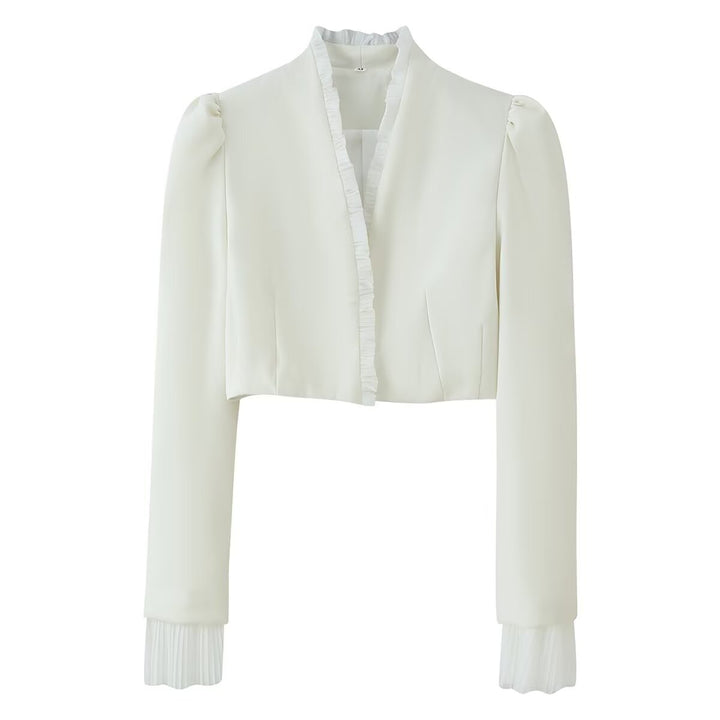 Women's Short Bolero Jacket with Ruffled Hem and Pleated Cuffs Mune Fashion