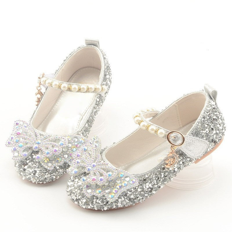 Girls Glittering Ballet Flats with Delicate Bow Appliqués Mune Fashion