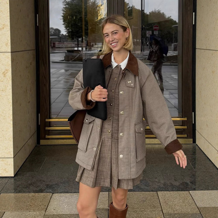 Women's Oversized Field Jacket with Velvet Collar and Large Flap Pockets Mune Fashion