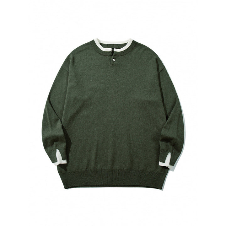 Unisex Oversize Fine Knit Sweater with Henley Button Placket and Slit Cuffs Mune Fashion