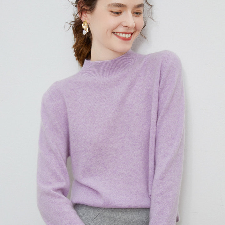 Women's soft fine-knit mock neck pullover with angora look and casual silhouette Mune Fashion