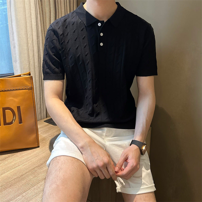 Men's Elegant Knitted Polo Shirt with Rib Structure Mune Fashion