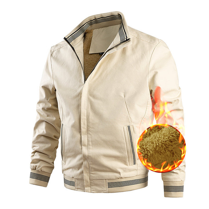 Men's Thermal Canvas Blouson with Soft Teddy Lining and High Standing Collar Mune Fashion