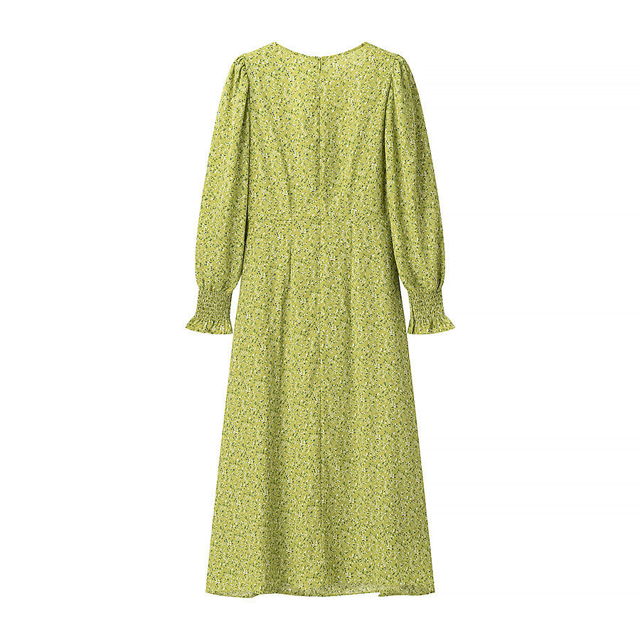 Ladies' midi dress with heart neckline, gathered balloon sleeves and A-line silhouette Mune Fashion