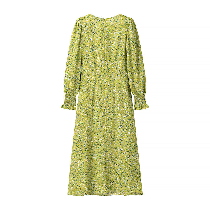 Ladies' midi dress with heart neckline, gathered balloon sleeves and A-line silhouette Mune Fashion