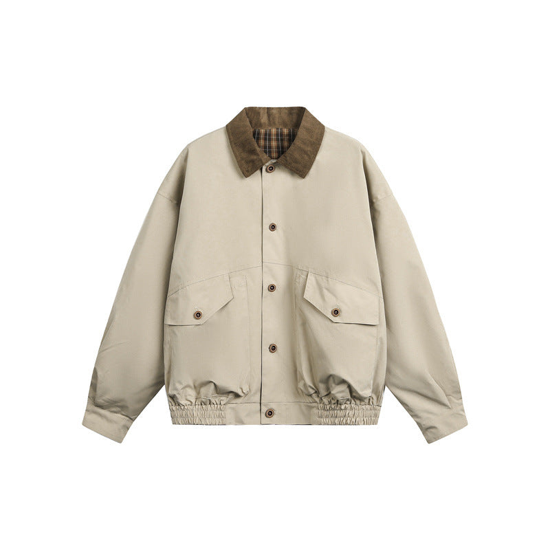 Unisex Casual cut Blouson jacket in field style with cord collar and check inner lining Mune Fashion
