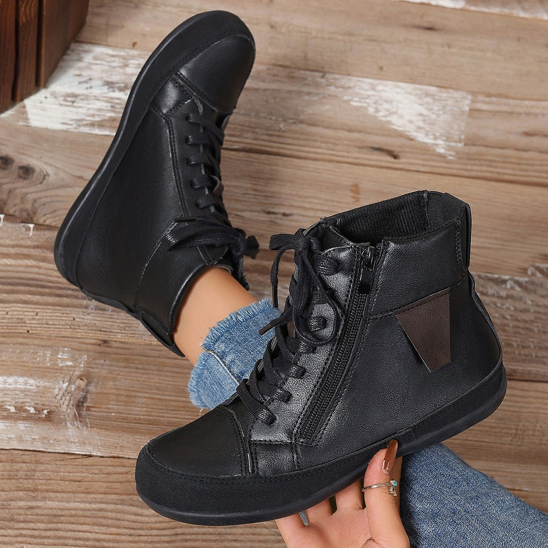 Women's high-cut casual sneaker ankle boots with side zipper, padded insole, and slip-resistant rubber sole Mune Fashion