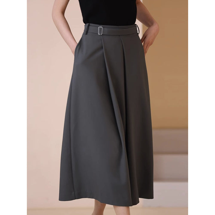 Women's Elegant, Wide Cut Maxi Skirt with Waist Belt Mune Fashion
