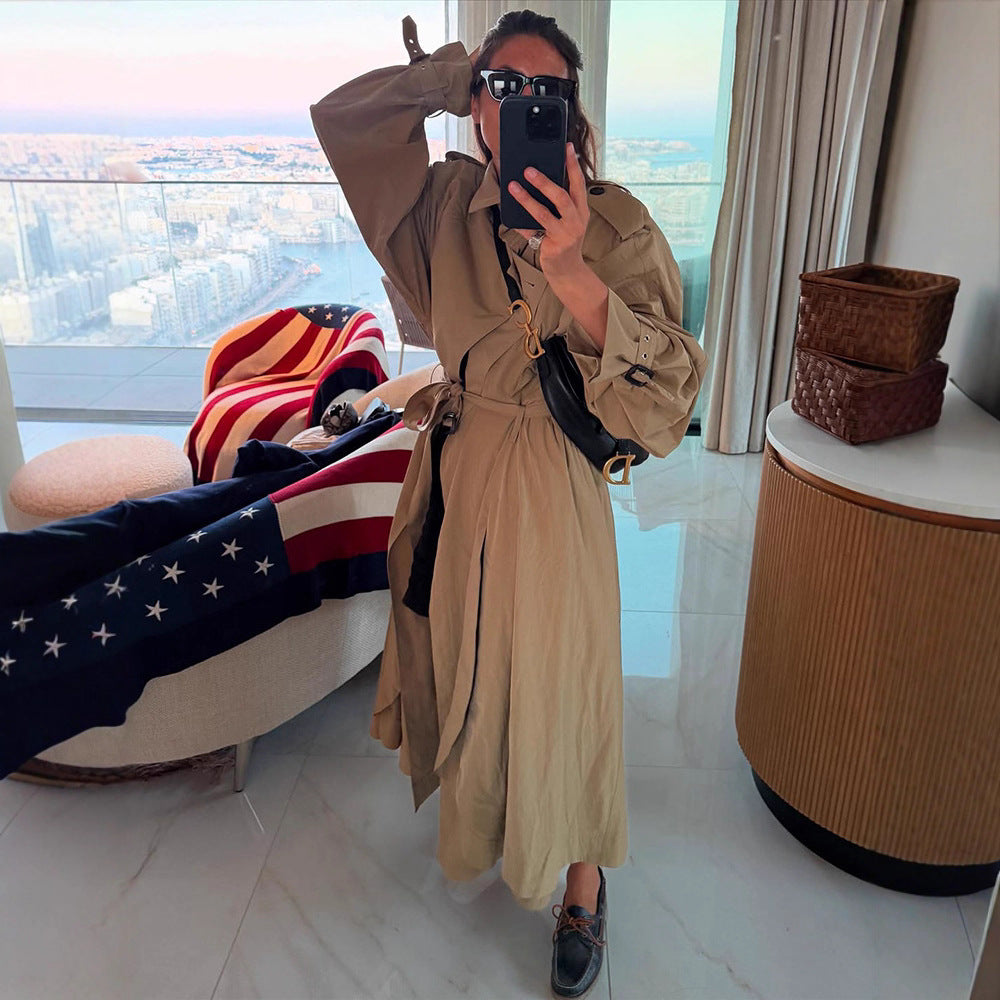 Ladies Oversize Trench Coat with voluminous balloon sleeves, drawstring and removable hood Mune Fashion