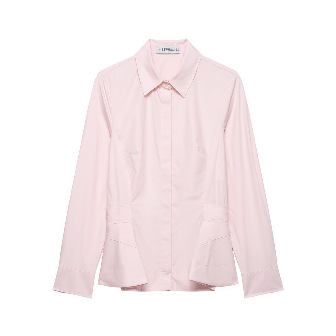 Women's Light Tailored Transition Jacket with Hidden Button Placket and Shirt Collar Mune Fashion