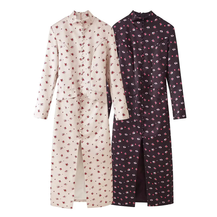 Ladies long blouse dress-coat with stand-up collar, full button placket and side pockets Mune Fashion