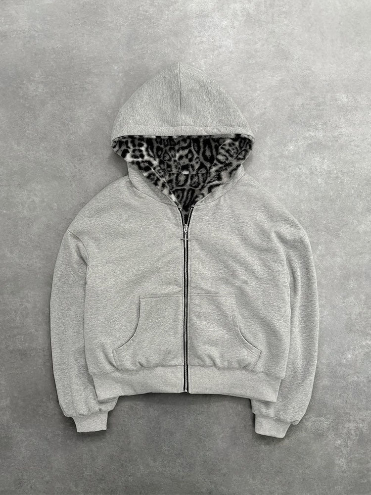 Women's short hooded jacket with faux fur lining, zipper and kangaroo pocket Mune Fashion