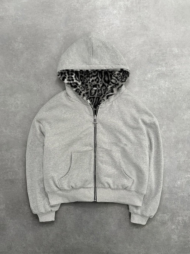 Women's short hooded jacket with faux fur lining, zipper and kangaroo pocket Mune Fashion