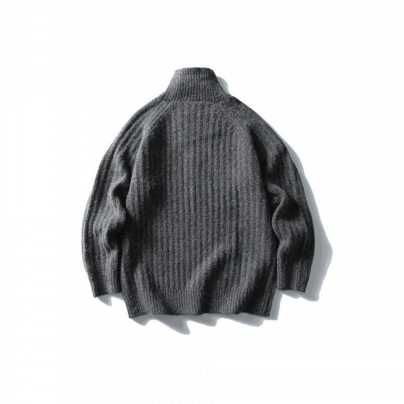 Unisex Oversize Ribbed Half-Zip Sweater with Stand-Up Collar Mune Fashion