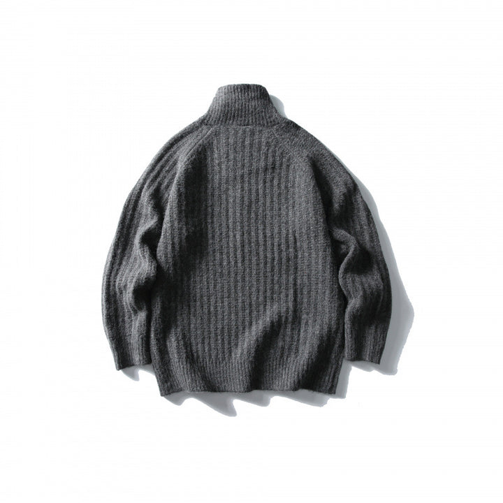 Unisex Oversize Ribbed Half-Zip Sweater with Stand-Up Collar Mune Fashion