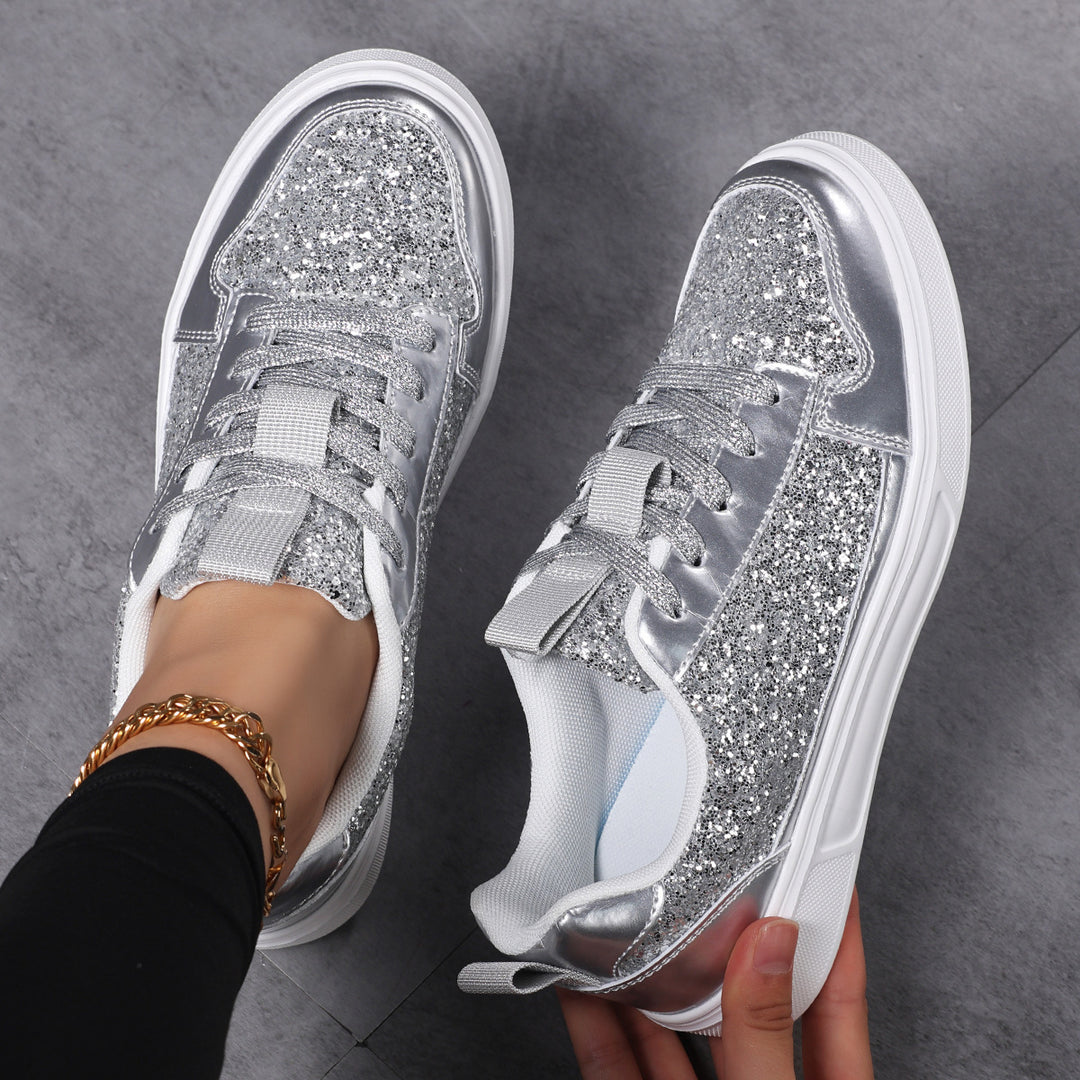 Women’s Glitter Casual Sneakers with Metallic Details, Padded Entry and Non-Slip Rubber Sole Mune Fashion