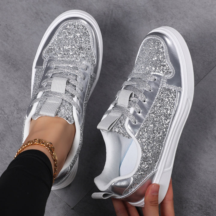 Women’s Glitter Casual Sneakers with Metallic Details, Padded Entry and Non-Slip Rubber Sole Mune Fashion