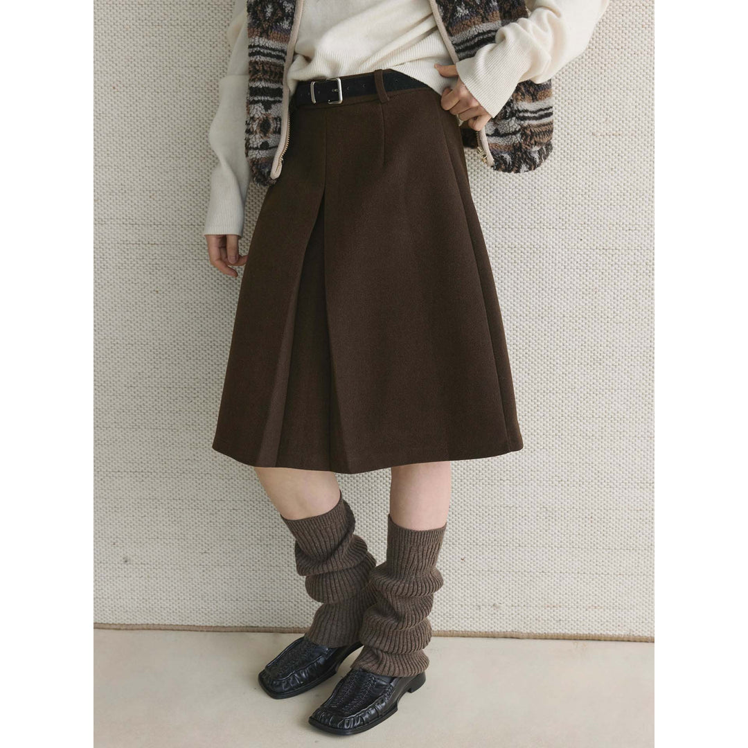 Women's Wool Blend Midi Skirt with Pleats and Tailored Fit Mune Fashion