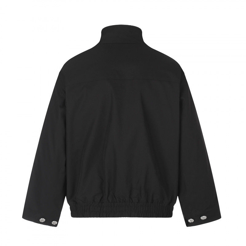 Unisex short jacket in boxy cut with stand-up collar, patch pockets, and elastic hem Mune Fashion