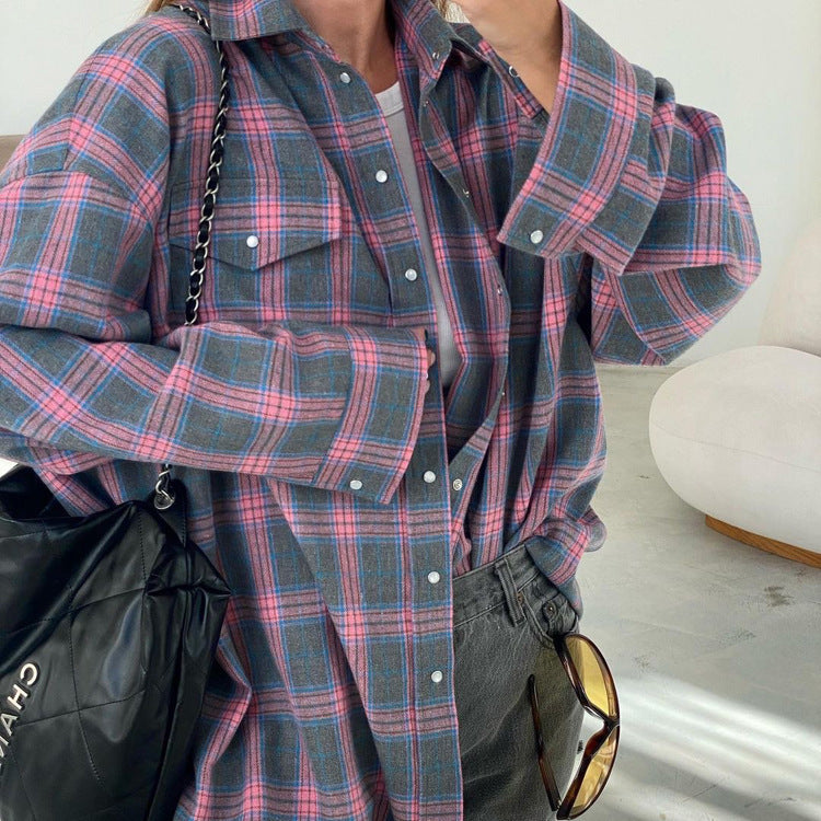 Women's Casual Checkered Blouse Mune Fashion