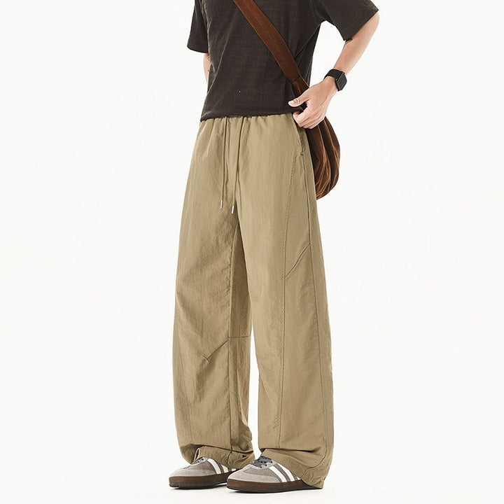 Men Wide Cut Relaxed-Fit Linen-Cotton Pants with Elastic Waistband and Drawstring Mune Fashion