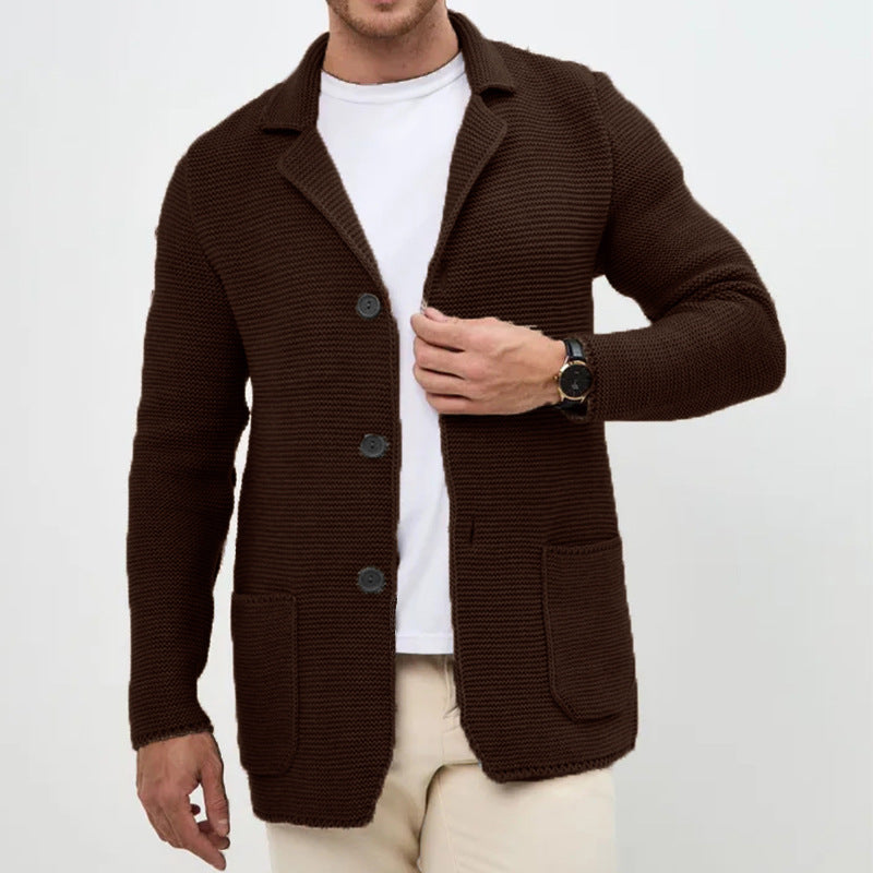 Men's chunky knit cardigan with shawl collar and patch pockets Mune Fashion