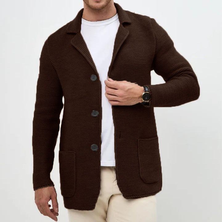 Men's chunky knit cardigan with shawl collar and patch pockets Mune Fashion
