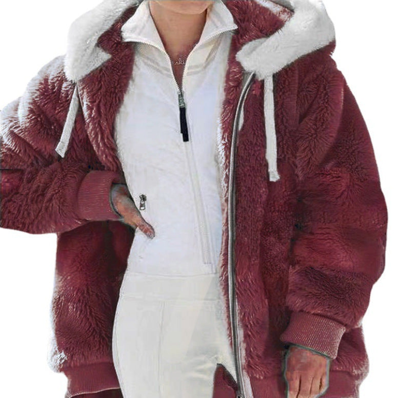 Women's cozy hooded teddy jacket with padded lining and ribbed cuffs Mune Fashion