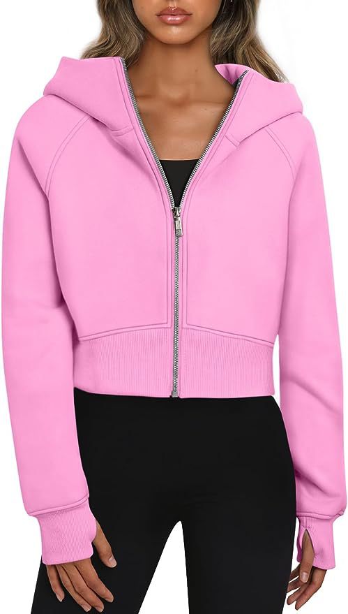 Women's Short-Cut Performance Hoodie with Full Zip and Thumb Hole Cuffs Mune Fashion