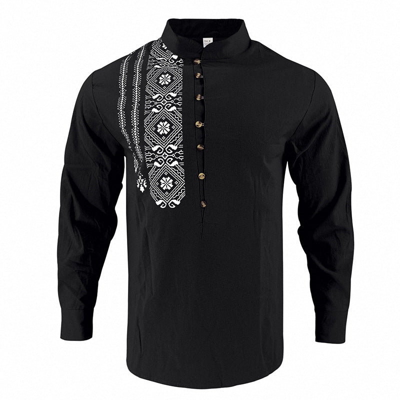 Men's embroidered cotton kurta shirt with stand collar Mune Fashion