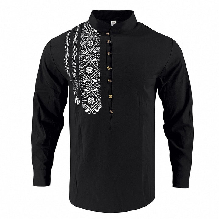 Men's embroidered cotton kurta shirt with stand collar Mune Fashion
