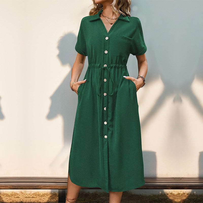 Women Long Sleeve Shirt Dress with Waist Belt Mune Fashion