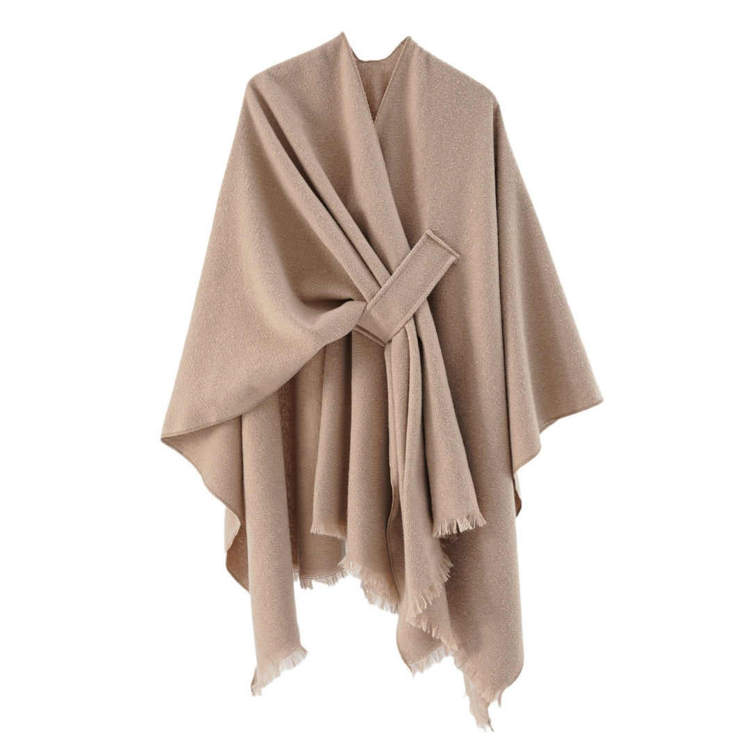 Women's lightweight wool blend wrap with fringes and tie belt Mune Fashion