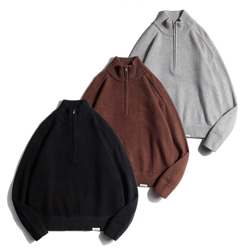 Men's fine knit sweater with half zip and stand-up collar Mune Fashion