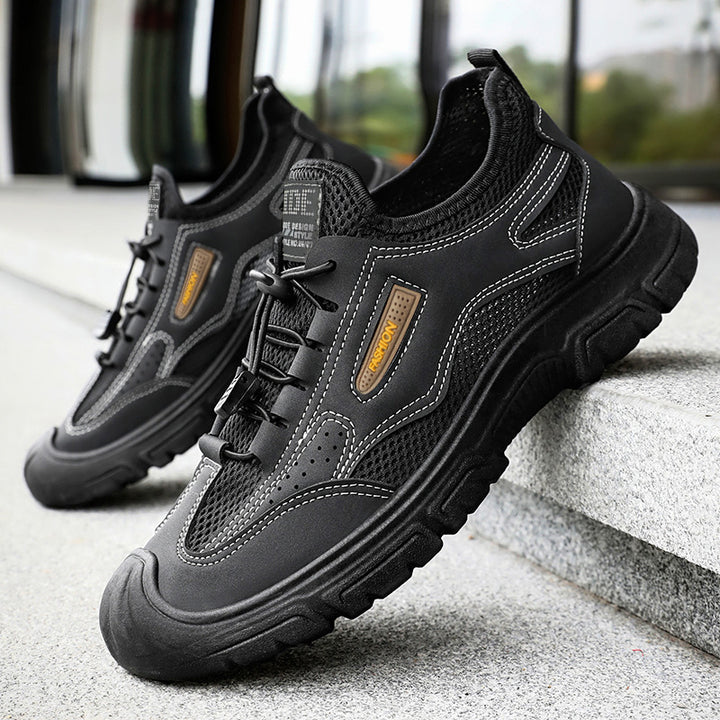 Men's sturdy mesh trekking shoe with reinforced rubber toe cap, quick-lace fastening, and grippy tread sole Mune Fashion