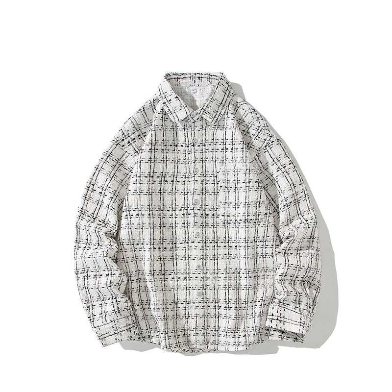 Men's Structured Boucle Shirt Jacket with Check Jacquard and Casual Fit Mune Fashion