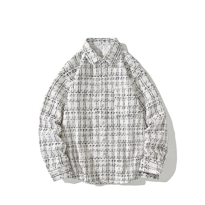 Men's Structured Boucle Shirt Jacket with Check Jacquard and Casual Fit Mune Fashion