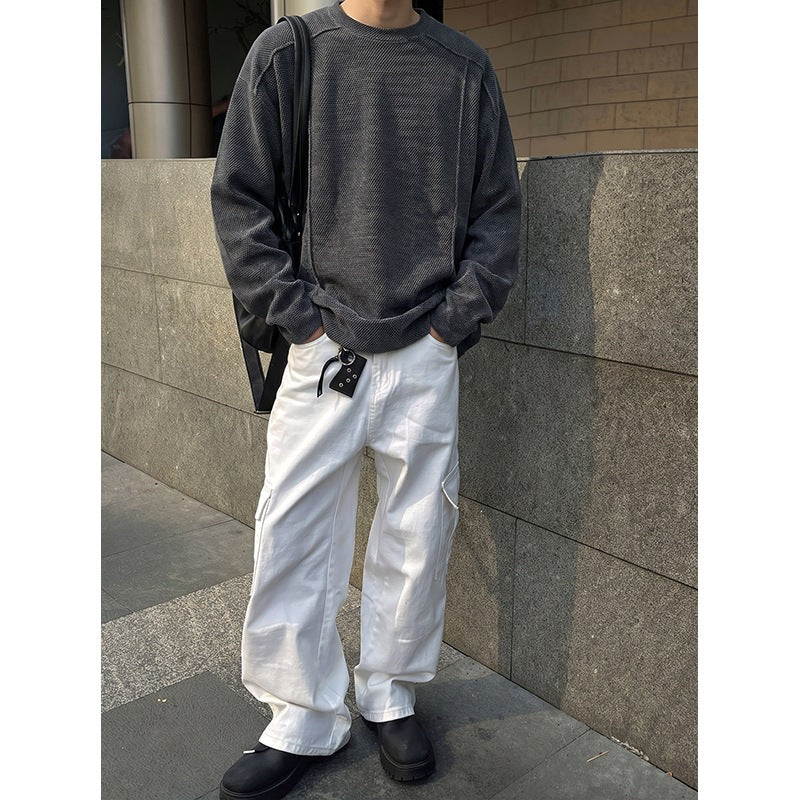 Men's Oversize Waffle Knit Sweater with Round Neck Mune Fashion