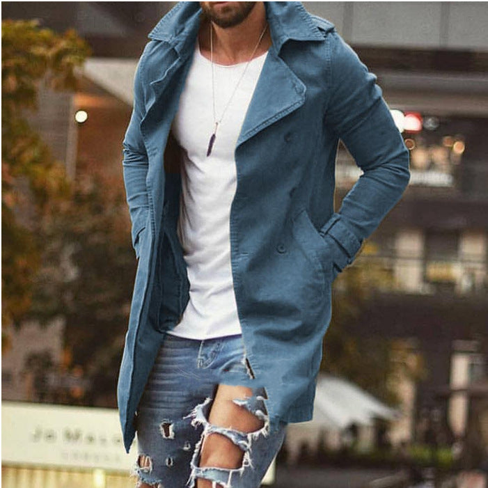 Men's lightweight urban trench coat with double-breasted button placket and casual used look Mune Fashion