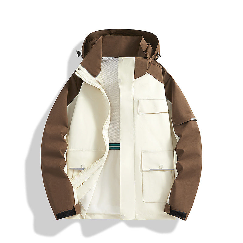 Men's three-layer trekking jacket with welded seams, hood, and multifunction pockets Mune Fashion