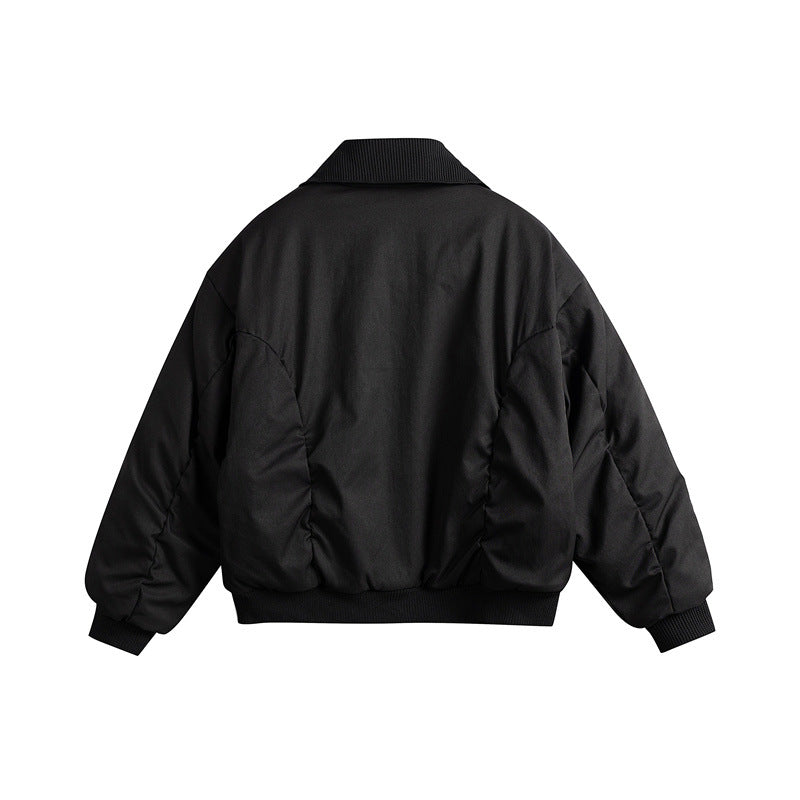 Men's Short Boxy Insulated Field Bomber Jacket with Contrasting Knit Collar and Diagonal Zip Pockets Mune Fashion
