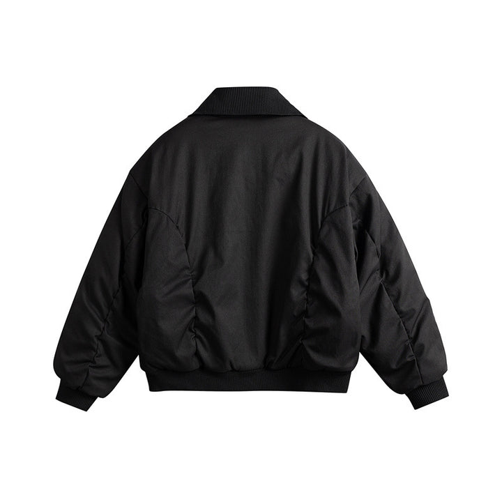 Men's Short Boxy Insulated Field Bomber Jacket with Contrasting Knit Collar and Diagonal Zip Pockets Mune Fashion