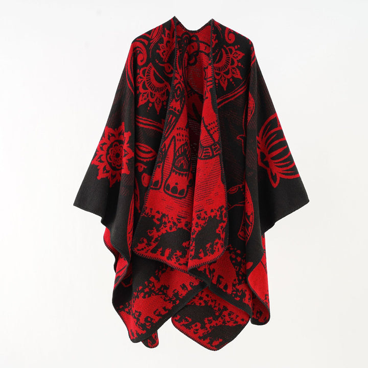 Women’s Ornamental Jacquard Wrap Cape with Soft Fall Mune Fashion